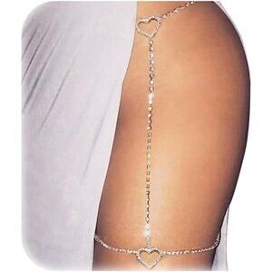 Rhinestone Heart Leg Chain Rhinestone Thigh Silver Crystal Leg Chain Waist Chain
